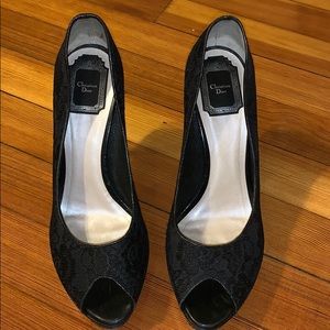 Christian Dior black lace peep toe size 39 1/2